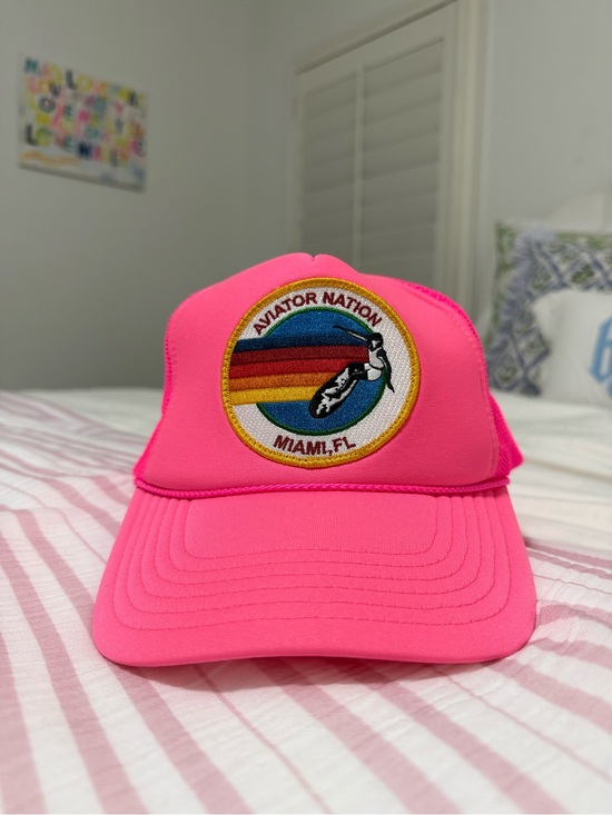 Aviator Nation Accessories - Aviator Nation Neon Pink Trucker Hat with Miami Surf Patch
